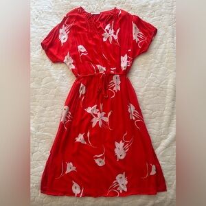 Red Floral Midi Dress By DR2 size L